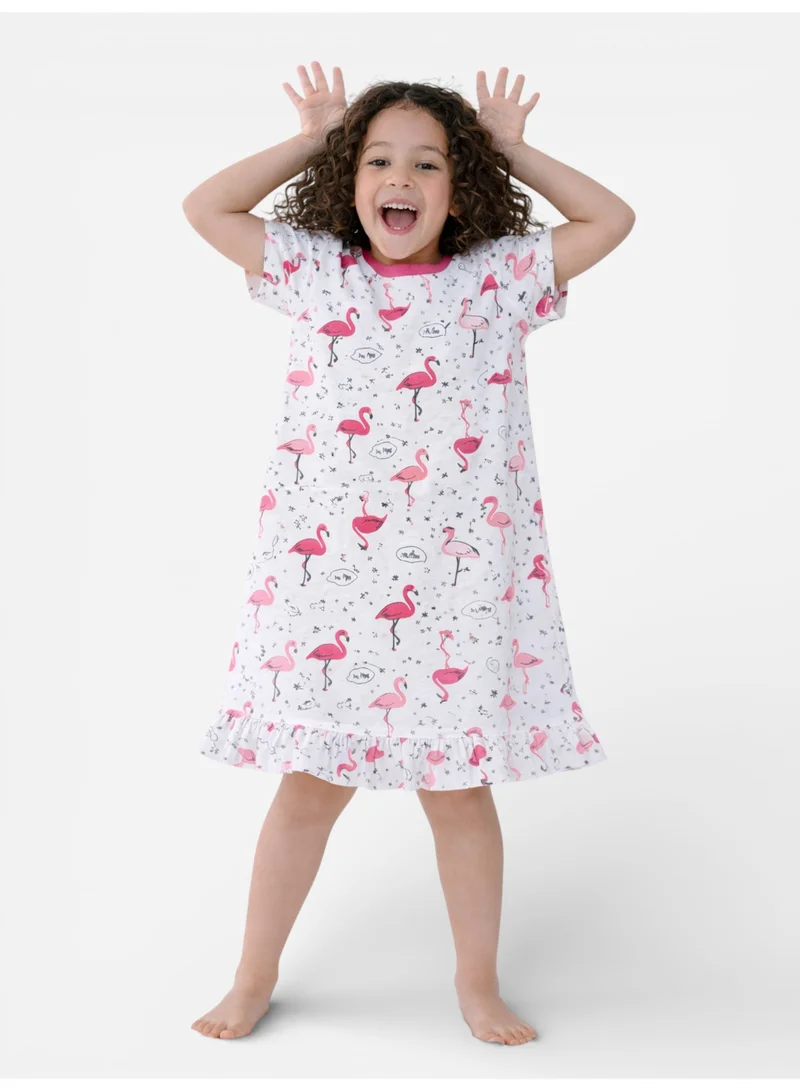 victor and jane Girls’ Nightdress – Flamingo Print Sleep Tee Dress